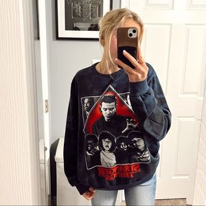 Stranger Things Navy Blue Tie Dye Character Crewneck